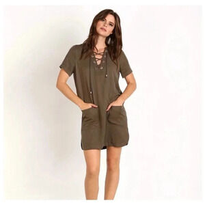 Lovers + Friends Waterfront Green Lace Up Tencel Dress
